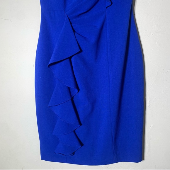 Calvin Klein royal blue cinched waist asymmetrical ruffle cap sleeve party dress - Picture 10 of 10